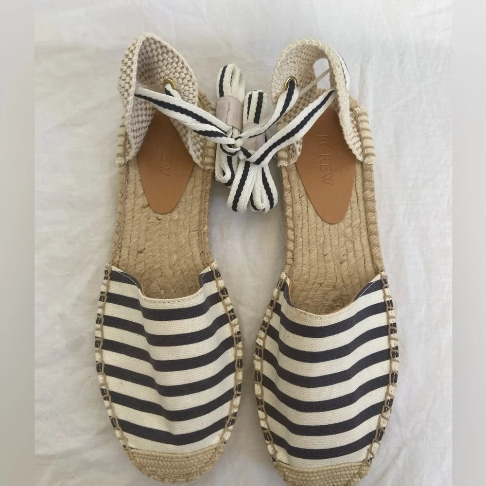 J. CREW Striped Lace Up D'Orsay Espadrille Sandals Size 9.5